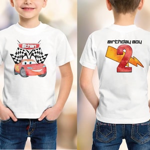 Camiseta de cumpleaños inspirada en Cars de Disney, fiesta de Rayo McQueen de Cars, camiseta personalizada de Cars para niños, regalo de cumpleaños, camisetas familiares, sudadera personalizada imagen 1