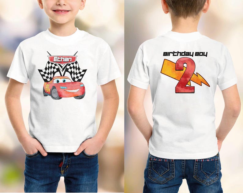 Camiseta de cumpleaños inspirada en Cars de Disney, fiesta de Rayo McQueen de Cars, camiseta personalizada de Cars para niños, regalo de cumpleaños, camisetas familiares, sudadera personalizada imagen 1