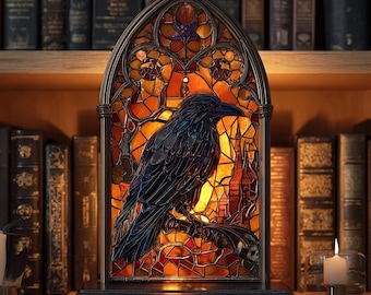 Gothic Raven Skull Suncatcher Candle Holder, Spooky Book Nook Decors, Dark Academia Bookshelf Ornament, Halloween Gothic Room Decoration
