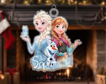Decorazione personalizzata di Elsa, Anna e Olaf, decorazione per albero di Natale Disney, decorazione per viaggio a Disneyland, decorazione per vacanza Disney