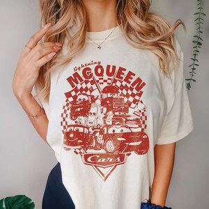 Retro Lightning Mcqueen Comfort Colors Tee, Disney Cars Sweatshirt, Disney Pixar Car Shirt, Car Family Vacation 2026 Tee image 1