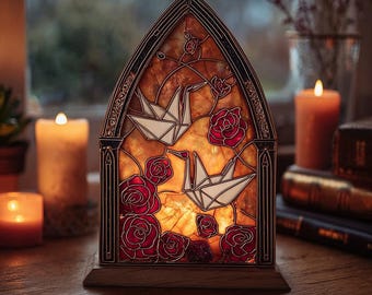 Paper Crane & Roses Suncatcher Candle Holder: Manacled Inspired Bookish Decor,Dramione Fanfic Window Art