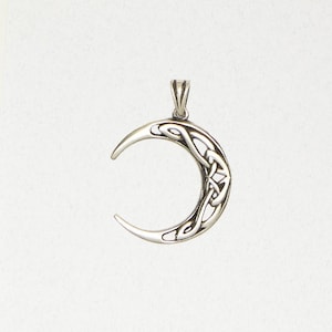 Lead Free Pewter Crescent Moon with Celtic Weave Pendant
