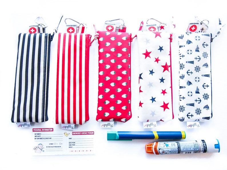 Stars Oilcloth Single EpiPen Case Insulin Pen Case with Medical ID Card Vinyl-Coated