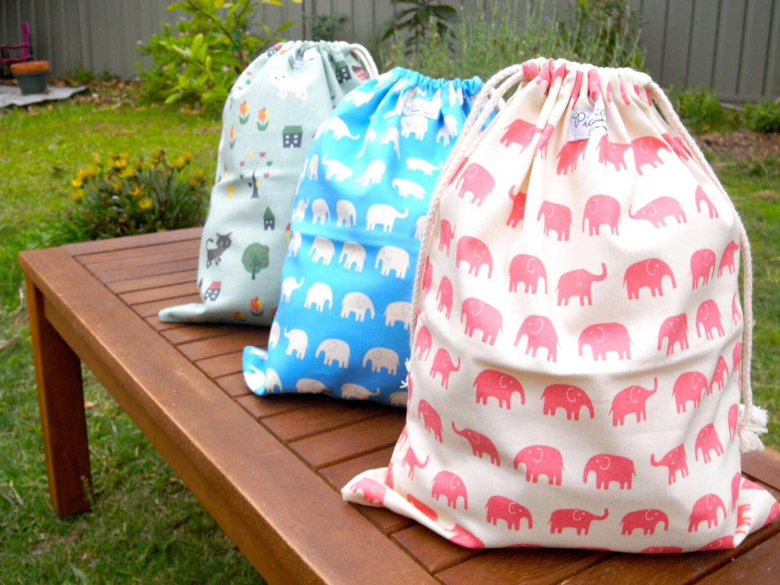 Large Drawstring Bag / Library Bag Pink Elephants Etsy