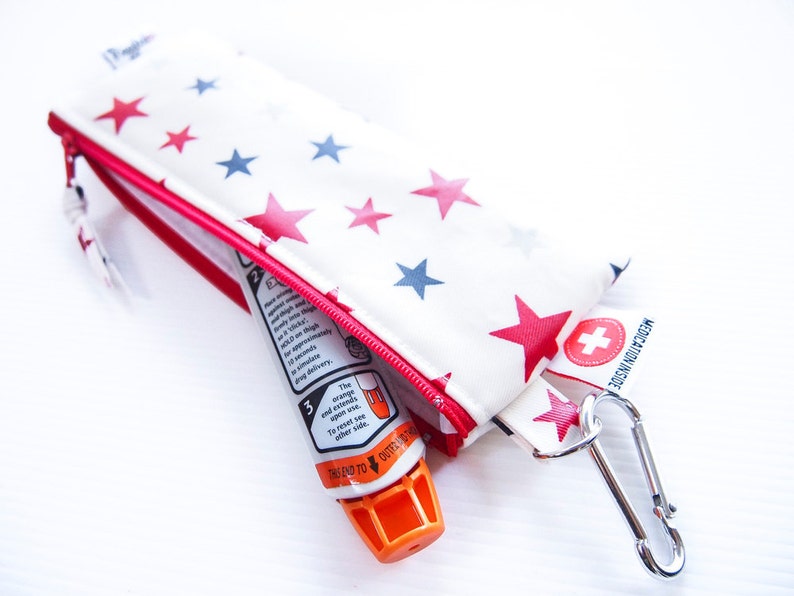 Stars Oilcloth Single EpiPen Case Insulin Pen Case with Medical ID Card Vinyl-Coated