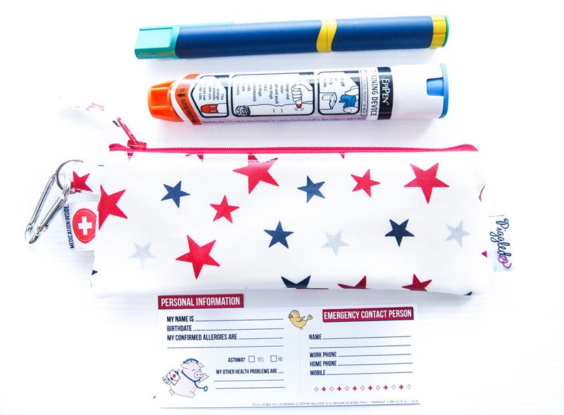 Stars Oilcloth Single EpiPen Case Insulin Pen Case with Medical ID Card Vinyl-Coated