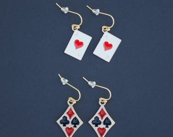 Alice in Wonderland Card Theme Earrings | TWO STYLES | Playing Card Earring | Card Suit Earrings | Disney Theme Jewelry | Vegas Earrings