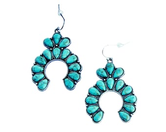 Western Turquoise Horseshoe Bloom | Cowgirl Earrings | Country Jewelry | Boho-Western Turquoise Earrings