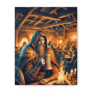 Warrior Canvas Art, Viking Wall Decor, Drinking Warrior Print, Nordic Warrior Artwork, Gift for Men, Home Wall Art