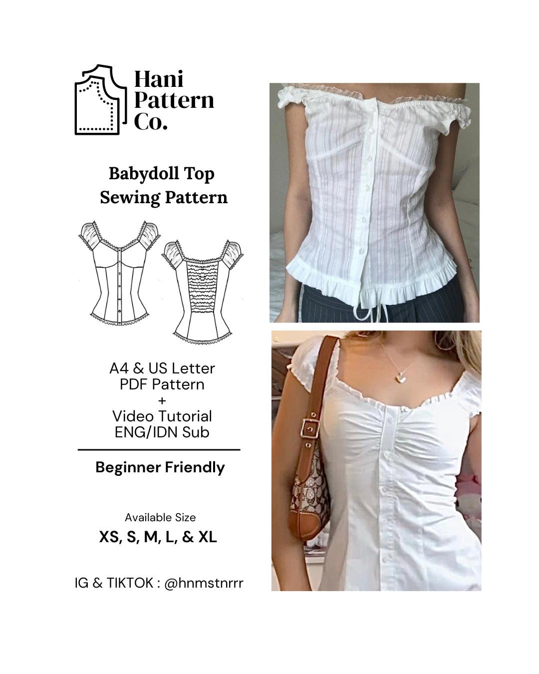 BABYDOLLTOP SEWING PATTERN | A4 & Us Letter Paper Size