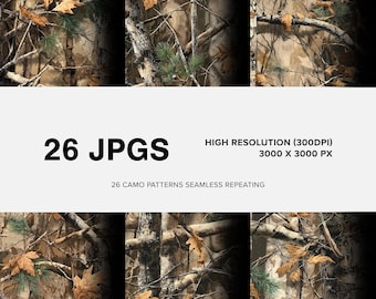 Realistic Tree Camo Patterns 26 Seamless (V4): High-Res, PNG/JPG, Repeating Pattern, Woods Hunting Designs