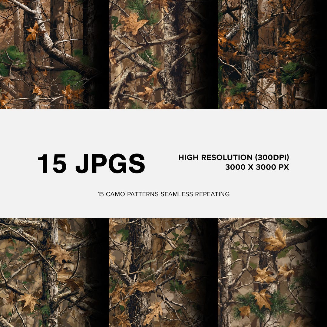 Realistic Tree Camo Patterns 15 Seamless (V1): High-res, PNG/JPG ...