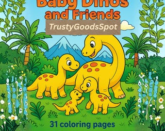 Baby Dinos and Friends Coloring Page 31 Coloring Pages | Adults and Kids Printable Coloring Book PDF | Cute Digital Download Activity