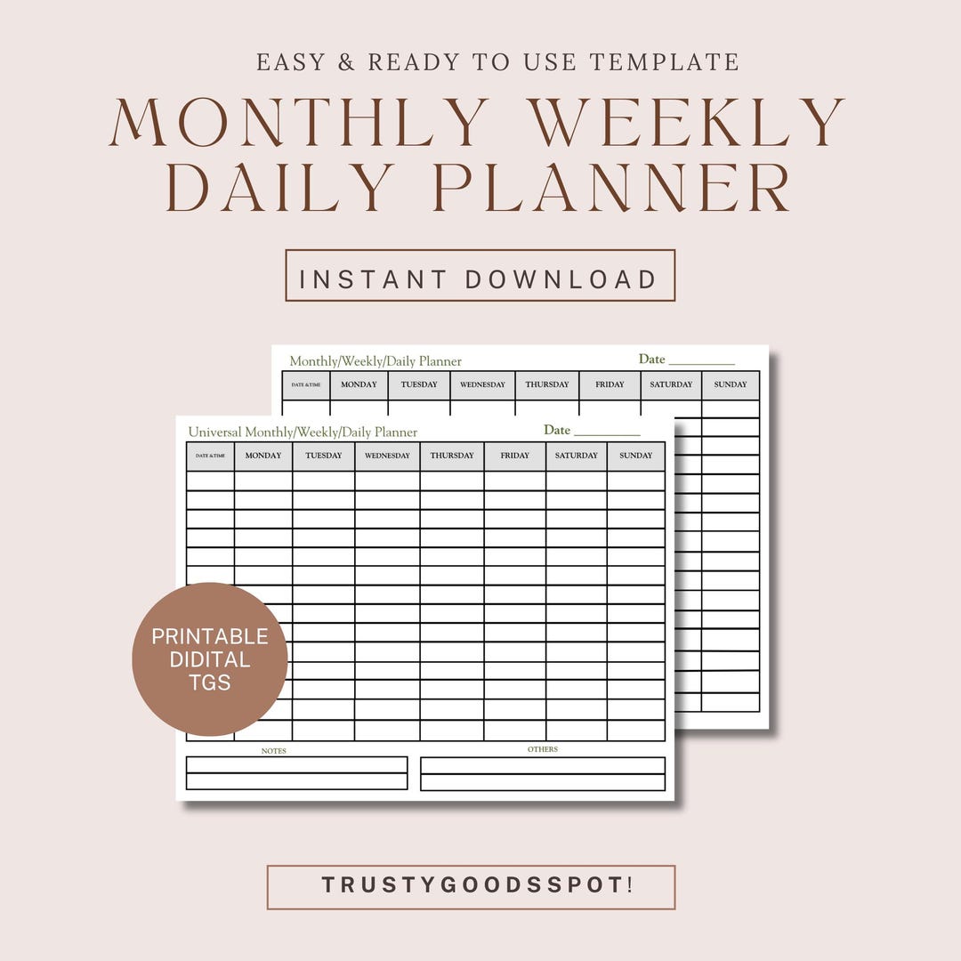 Monthly Weekly Daily Planner Printable | Universal Monthly Weekly Daily ...