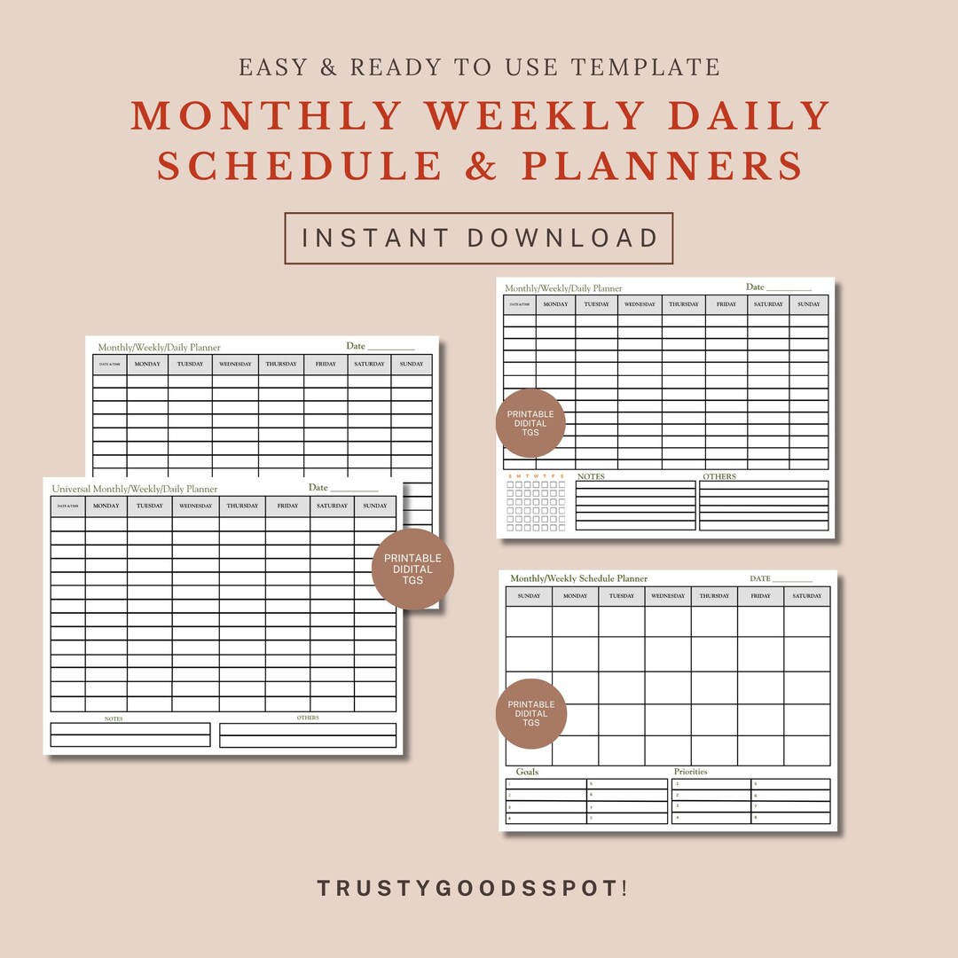 Daily Weekly Monthly Planner Bundle | Printable Schedule Planner ...