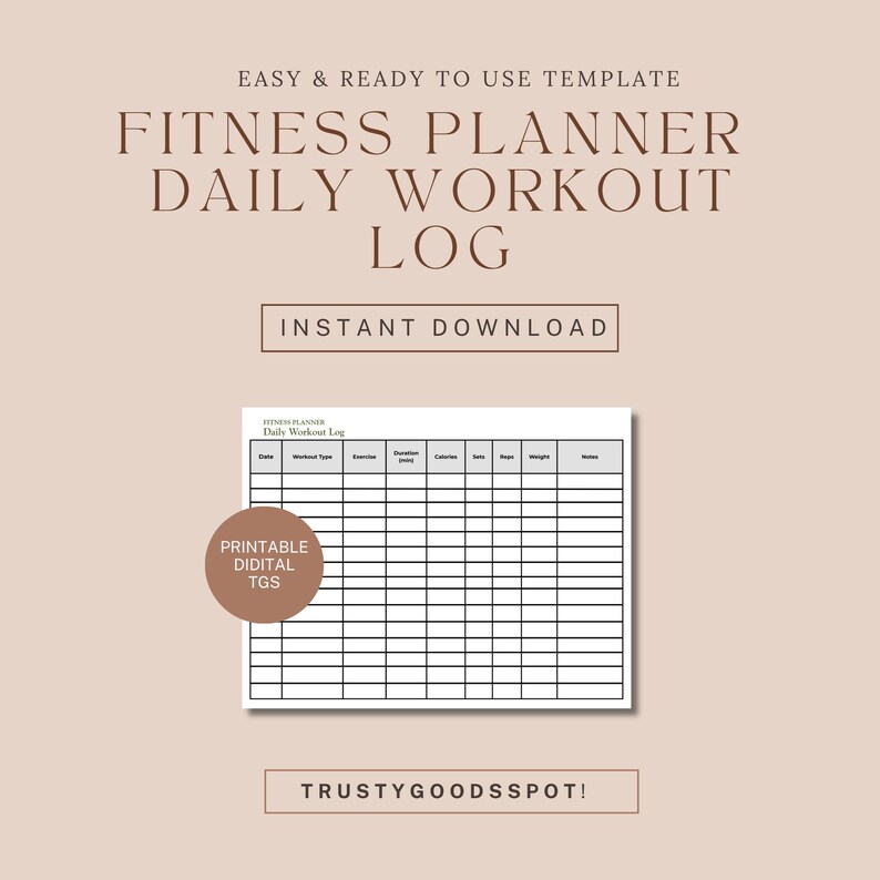 Fitness Planner Printable | Daily Workout Log | Gym Tracker | Exercise ...