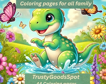 Roaring Dino Adventures Coloring pages 44 Coloring Pages | Adults and Kids Printable Coloring Book PDF | Cute Digital Download Activity
