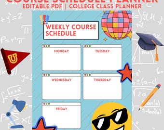 Horario semanal editable de cursos / Planificador de clases universitarias en PDF / Organizador imprimible para estudiantes