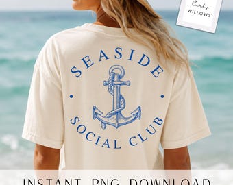 Seaside Social Club PNG, Nautical Anchor Shirt Design, Preppy Coastal Beach Graphic, Summer Sublimation File