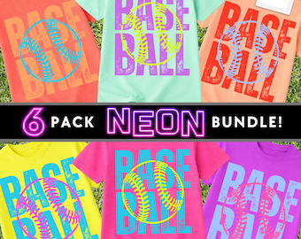 Neon Baseball PNG Bundle, 6 Designs, Bright Sports Shirt Graphics, Softball Baseball PNG, Kids Team Sublimation Files