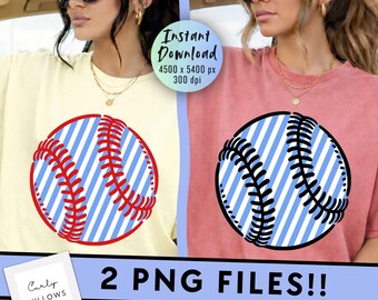 Baseball PNG Bundle, 2 Design Set, Striped Baseball Shirt Graphic, Softball PNG, Game Day Shirt Design, Sublimation Files