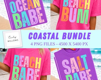 Beach Babe PNG Bundle, Coastal Summer Shirt Designs, Ocean Babe Graphic Tee, Beach Vacation Graphics, 4 PNG Sublimation Files