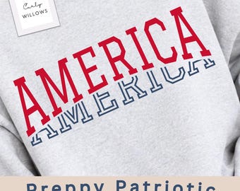 America PNG, Preppy Patriotic Shirt Design, Fourth of July Graphic, Americana Sublimation File, USA Summer Shirt PNG