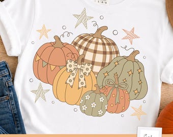 Fall Pumpkin PNG, Gingham Pumpkin PNG, Coquette Fall PNG, Bow Pumpkin Shirt Design, Cute Autumn png, Boutique Fall Sublimation Design