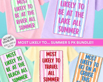 Most Likely To Summer PNG Bundle, 5 Pack Vacation Shirt Designs, Beach Lake Cruise River Summer Sublimation Files