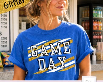 Gold Glitter Game Day PNG, Faux Glitter Football Shirt Design, Bling School Spirit PNG, Football Sublimation File, Instant Download