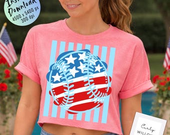 Patriotic Baseball PNG, USA Softball Shirt Design, Fourth of July Sports Graphic, Americana Sublimation File