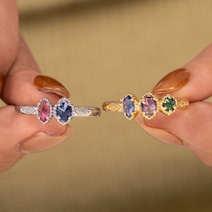 Custom Family Birthstone Ring, Personalized Mothers Ring with Names and Stones, Sterling Silver Stackable Ring for Mom, Grandma Gift