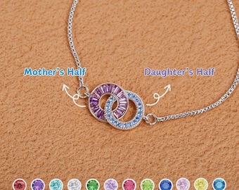 Mother & Daughter Linking Birthstone Bracelets, Gold Minimalist Family Birthstone Bracelet, Delicate Stackable Bracelet, Mother's Day Gift