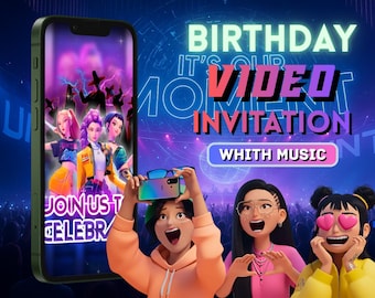 Kpop Demon Hunter Huntrix Perzonalizable Birthday Video Invitation | Digital Invite | Customized Party Invite
