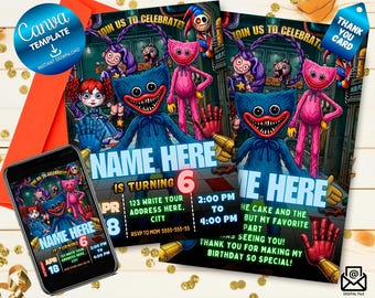 Invitación de cumpleaños con temática de juegos / Plantilla editable de Canva (Descarga digital)