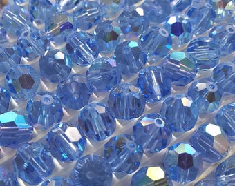 Pack d'usine perles Swarovski 5000 vintage 8 mm saphir clair AB rondes à facettes (288 perles)
