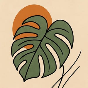 Botanische Wand Kunst | Minimalistisches Monstera Blatt druckbares Poster | Moderne Boho Line Art | Neutral Boho Wohn Dekor | Digitaler Download Kunst
