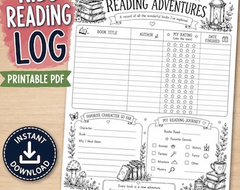 Reading Log for Kids Printable | Book Tracking Worksheet | Classroom Reading Journal | Summer Reading Challenge | Elementary Reading Record