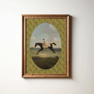 ニュートラルな乗馬ライダーのヴィンテージ壁飾り | ヴィンテージの馬にまたがるギャロップファームハウス＆コテージファインアート | 額入り/額なし壁飾り