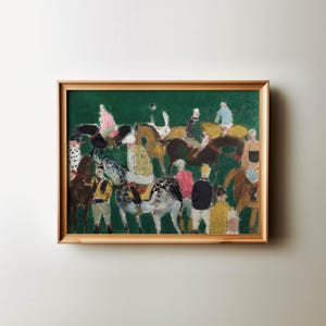 Abstract Equestrian Wall Art | Vintage Cottagecore Decor Landscape Oil Painting | Framed/Unframed Art
