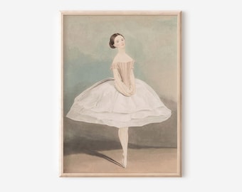 Vintage Ballerina Dance Portrait Print | Romantic Ballet Fine Art | Cottagecore Classic Home Decor | Framed/Unframed Wall Art