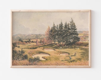 Vintage Golf Course Landscape Fine Art | Classic Sports Rustic Cottagecore Countryside Wall Decor | Framed/Unframed Wall Art