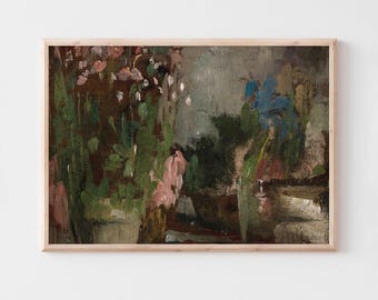 Botanisk abstrakt texturerad målning | Vintage stämningsfull blommig konstdekor i cottagecore | Inramad/Oramad väggkonst