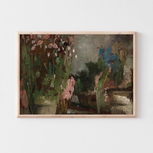 Pintura botánica abstracta con textura / Decoración floral vintage de estilo cottagecore / Arte mural con o sin marco