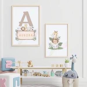 Decorazione murale personalizzata per la cameretta dei bambini, stampa personalizzata con nome del bambino, download digitale di animali del safari, decorazioni per la cameretta dei bambini, tema giungla, regalo per baby shower