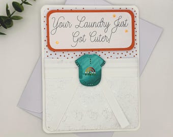 Baby Shower Greeting Card - Handmade - "Your Laundry Just Got Cuter!"