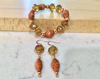 Burnt orange paper bead set. no.359