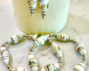 Beige and green paper bead set. no. 346.