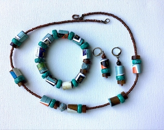 Handgemaakte sieradenset in turquoise en bruin